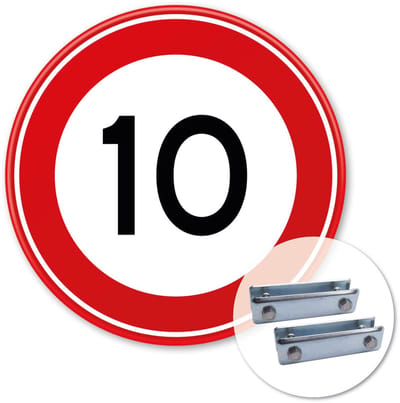 Verkeersbord Maximum snelheid 10km - A01-10 - Weerbestendig Aluminium - Ø60 cm - Bevestiging: Met hekbeugels (voor spijlen- of gaashek)