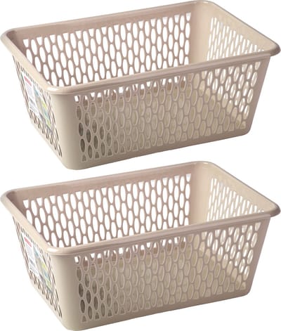 Plasticforte opbergmand/kastmandje - 2x - 13 liter - beige - kunststof - 26 x 37 x 14 cm