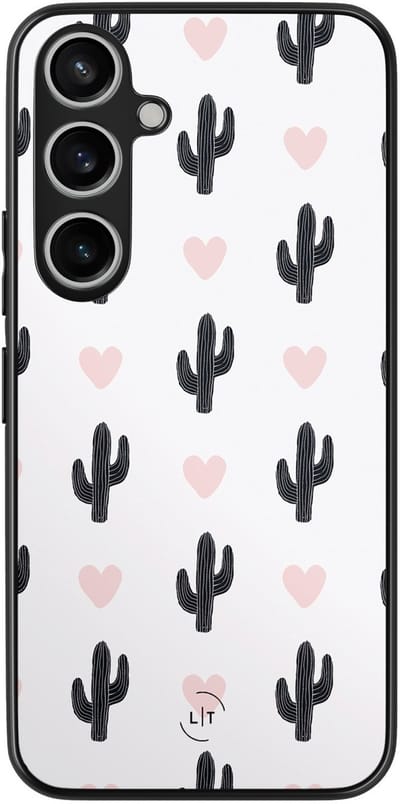Leuke Telefoonhoesjes - Hoesje geschikt voor Samsung Galaxy A55 - Cactus hartjes - Backcover zwart - Natuur - Wit