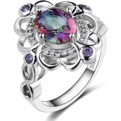 POMOiii Real Mystic Rainbow Zirkoon Ring Amethist Verlovingsringen Voor Vrouwen Vrouwelijke Originele Fijne Sieraden 10 gray