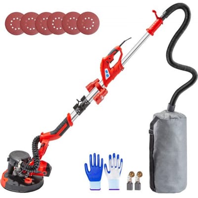 VEVOR 225 mm excentrische schuurmachine, schuurmachine 710W, schuurmachine 800-1750 tpm, 3 m netsnoer met LED-spotlights op de handgreep, stofzuigerzak, handschoenen, veiligheidsbril