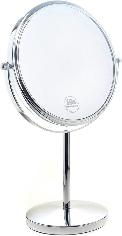 staande spiegel 10 x vergroting 20 cm - cosmetische make-up spiegel 360° draaibaar - verchroomde scheerspiegel tafelspiegel - badkamerspiegel dubbelzijdig: normaal + 10x vergroting