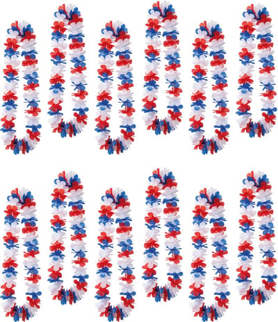 24x Hawaï Bloemenkrans Rood-Wit-Blauw – Hawaïaanse Lei – Set van 24 stuks – Nederland supporters, Koningsdag & EK/WK feestversiering