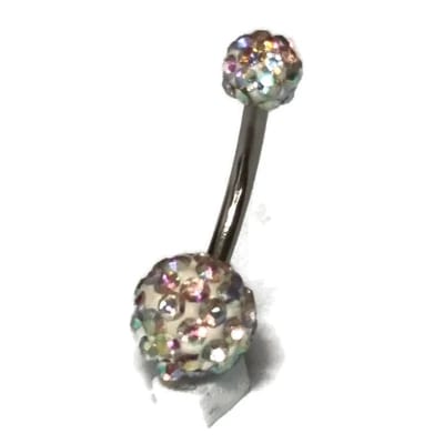 Aramat Jewels | Piercings | Shamballa Navelpiercing AB Kristal - Zilverkleur | | | |12mm | Staal | Volwassenen | Verkleurd niet
