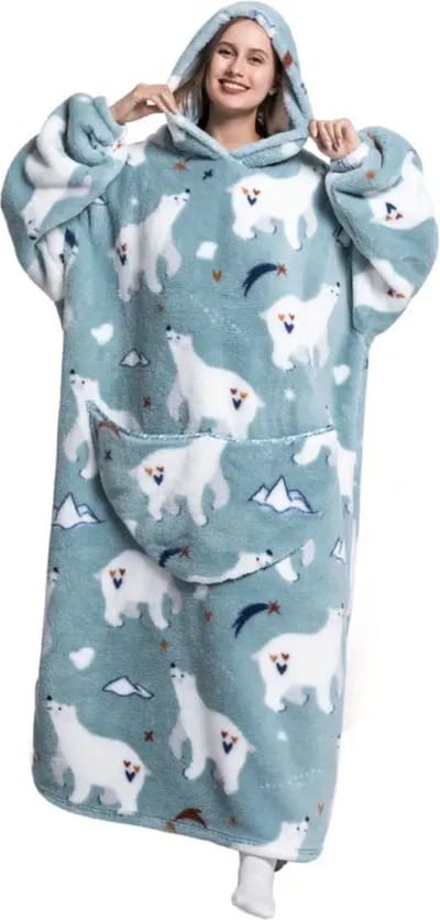 Bovista Hoodie Deken Met Mouwen - Onesie - Fleece Blanket - Dames - Heren - Kinderen - Plaid - Knuffeldeken - Extra Zacht - Ijsbeer
