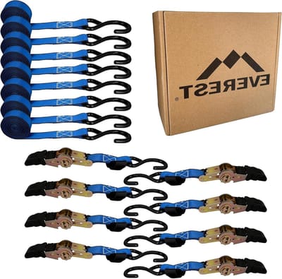 Vastbinden Riemen - Spanbanden Ratelbanden - Vracht Zekeren - Rubberen S-haken - 1 inch x 10 ft - Blauw