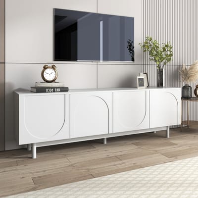 MODENUIT Tv-Meubel - 4 Deuren Met Drukopening - Voor Woonkamer Met Verstelbare Planken - Wit - 175x38x56 Cm