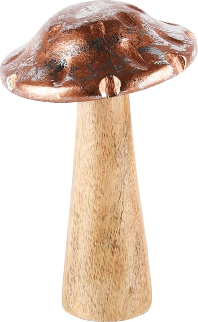Dekoratief | Paddenstoel 'Copper Brushed', aluminium/hout, 12x12x20cm | A248113