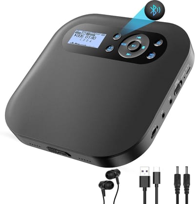 Draagbare CD-speler - Discman Oplaadbaar - Muziek Luisteren - Met Bluetooth FM - 2000mAh Batterij - Zwart