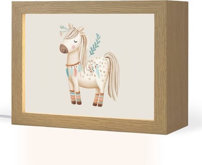 Nachtlampje 20x15 cm - Kinder lampje - Bohemian - Paard - Beige - Tafellamp kinderkamer - Slaapkamer lamp - Bedlamp kinderen - Kinderlampje stopcontact - Wandlamp babykamer - Nachtlampjes