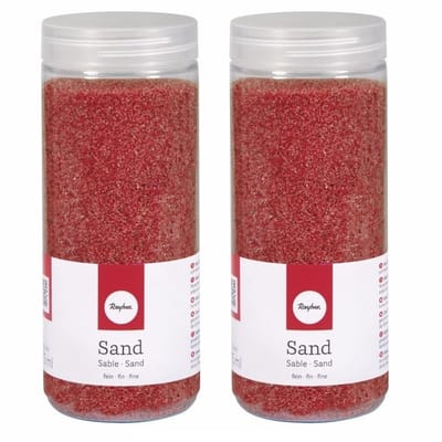 4x pakjes fijn decoratie zand rood 475 ml - decoratie - zandkorrels / knutselmateriaal