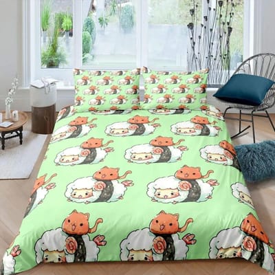Collection Housse de Couette Motif Sushi King Microfibre eseStyle Housse d'Edredon Thème Alimentaire Mignon Dessin Animé ese Housse de Couette Sushi 70x133cm 2pcs