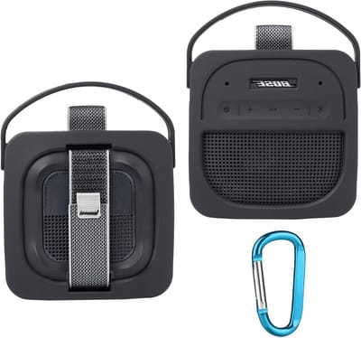 Beschermhoes van Silicoon voor Draagbare Bluetooth Speaker - Ultralicht, Met Carabiner, Geschikt voor SoundLink Micro 2 Gen, Zwart