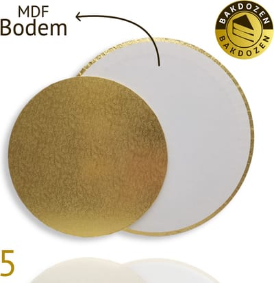 Bakdozen.nl Taartonderlegger Goud - Taart onderzetter - Herbruikbare Cake Boards - Rond - 5 stuks - 8 inch - 20 cm - MDF - Cakeboards