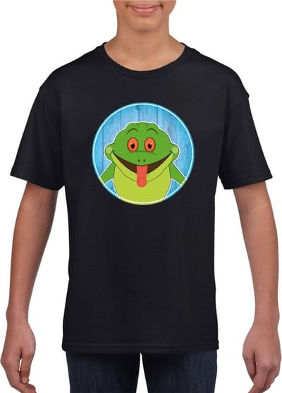 Kinder t-shirt zwart met vrolijke kikker print - kikkers shirt - kinderkleding / kleding 110/116