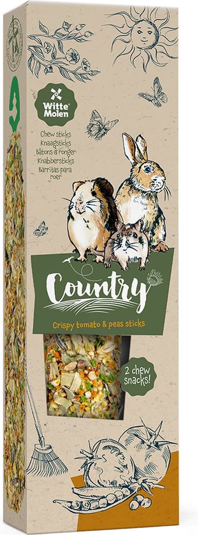 Witte Molen - Knaagdier - Country Knaagsticks Tomaat & Erwt 180g - 187326