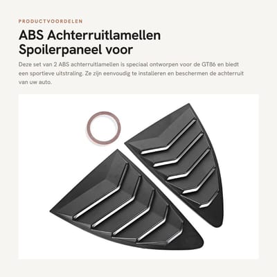 Dailygoods- Achterruitlamellen - 2 Stuks - ABS - Geschikt voor 86 GT86 2013-2019 - Matzwart - Draagkrachtig - Eenvoudige installatie - Raamlamellen
