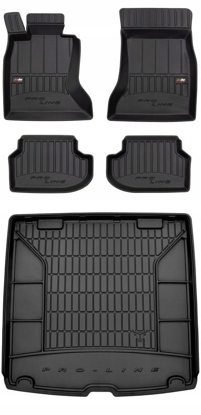 Frogum ProLine Complete Set: Luxe Rubberen Automatten + Kofferbakmat - Geschikt voor BMW 5-Serie F11 Touring (Stationwagon) 2013-2017 - Ook voor xDrive - Perfecte Pasvorm - Geurloos TPE - Zwart