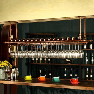 Metalen Wijnrek - Plafondhouder Flessen - Keuken Bar Opslag - Verstelbare Hoogte - 100 x 35 cm - Zwart