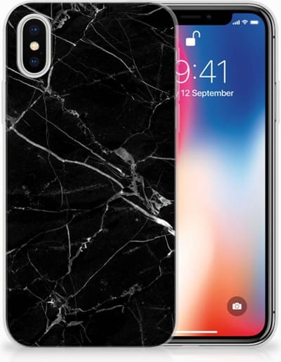 Apple iPhone X | Xs TPU Siliconen Hoesje Marmer Zwart - Origineel Cadeau Vader