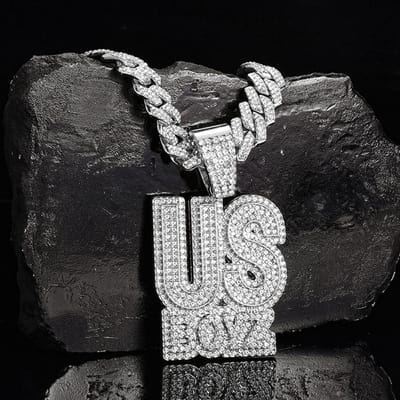 Heren Steentjes US Jongens Letter Hanger Ketting Met 13mm Iced Out Bling Vierkante Cubaanse Ketting Bedel Mode Hip Hop Heren Sieraden gray