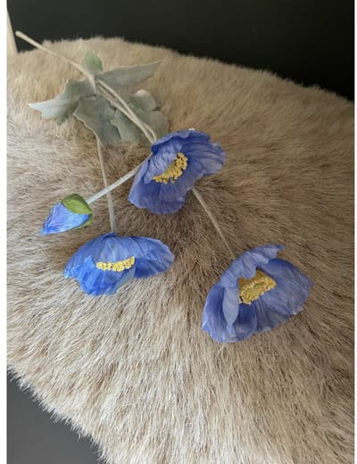 Klaproos - 4 koppig - blauw - zijden bloemen - 3 stelen - onderhoudsvrij - 60 cm - kunstbloemen