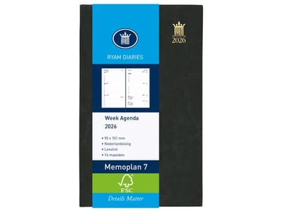 Ryam Memoplan 7 Staand - Agenda 2026 - A6 - Zwart - Weekoverzicht - Hardcover