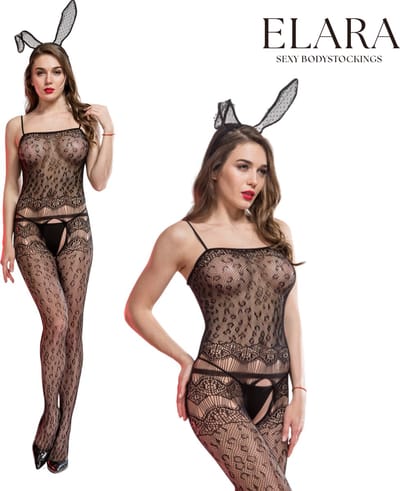 Elara - Luciana - Bodystocking Erotische Lingerie met Open Kruis - Catsuit - S t/m XL - Sexy Dames Lingerie