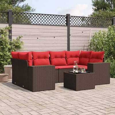 vidaXL - 7-delige - tuinbankset - met - kussens, - bruin - polyrotan