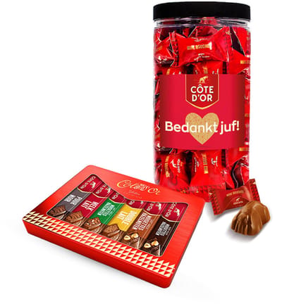 Côte d'Or chocoladepakket voor juf - "Bedankt juf" - Mini Bouchée chocolade & mix van chocoladerepen - chocoladecadeau - einde schooljaar - bedank de juf - 775g