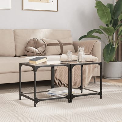 vidaXL Salontafels 2 st met transparant glazen blad 40x40x40 cm staal