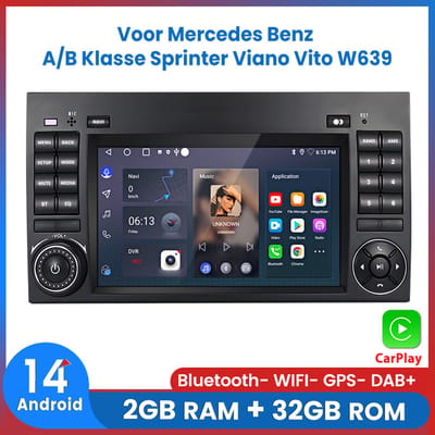 Awesafe 7” Android 14 Autoradio - Met navigatie GPS - Geschikt Voor Mercedes Benz A/B Klasse Sprinter Viano Vito W639 - RAM 2GB + ROM 32GB - Apple Carplay & Android auto - Radio scherm - Bluetooth WIFI
