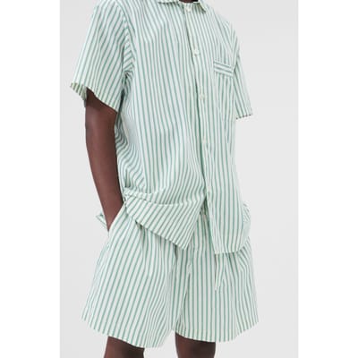 Tekla Unisex Poplin, Short Sleeve Shirt Clover Stripes Maat: XXS | Nachtmode Outlet | Unisex | Groen