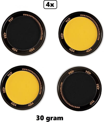 4x PXP Professional Colours 30 gram zwart en geel - Schmink thema feest party verjaardag kids festival