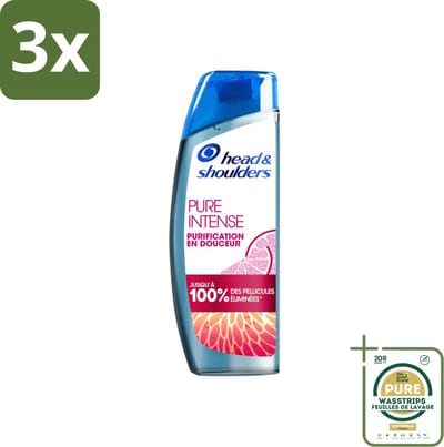 3 x Head & Shoulders - Anti-Roos Shampoo - Pure Intense - Grapefruit - 250 ml - Grootverpakking - Anti-roos Shampoo - Vet Hoofd - Schone Hoofdhuid - Roosvrij Haar - Grapefruit Geur