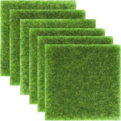 Kunstgras Tapijt Set voor Miniatuurtuin - 6 Stukken - 15 x 15 cm - Nepgras - Kunstgras voor Creatieve Projecten - Miniatuurtuin Decoratie - Kunstgrasmat voor Poppenhuis - Compatibel met Tuinkabouters