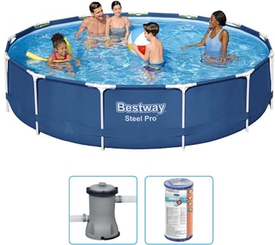 Bestway Steel Pro Zwembad - 396x84 cm - Rond - Met filterpomp - Zwembad - Filterpomp - Zwembad Opzet - Zwembad Ronde - Zwembad Familie