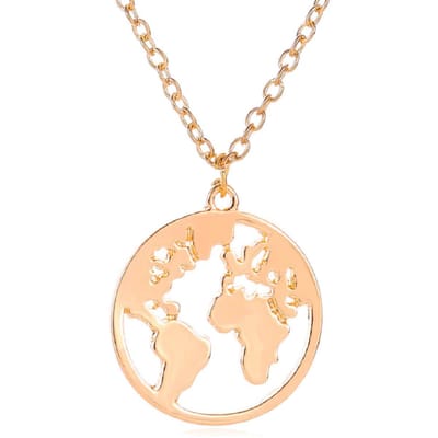 Ketting Goudkleurig - Wereldbol Wereldkaart Aarde Wereld Hanger 2.4 cm - Dames Ketting - 45 + 5 cm - Miresa