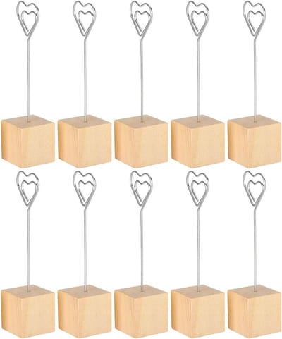 Clip Notitiehouder Fotostandaard Mapstandaard van Massief Hout 10 Stuks - Metaal en Hout Design - Papier en Zelfklevende Notities - Berichtorganizer