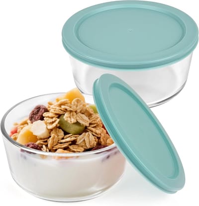 Ronde Glazen Opslagkommen met Deksel, 2 Stuks, Ideaal voor Yoghurt, Maaltijdvoorbereiding en Probiotica