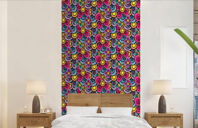 Behang - Fotobehang Patroon - Hippie - Bloemen - Paars - Breedte 120 cm x hoogte 240 cm