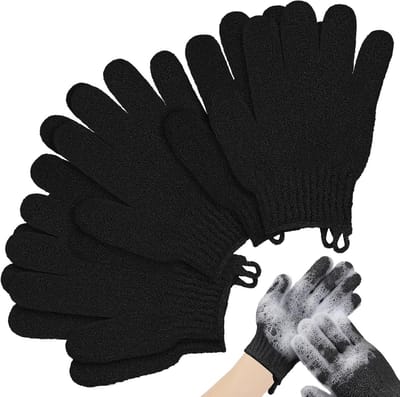 Exfoliërende Douchehandschoenen - 3 Paar Peeling Handschoenen voor Bad en Lichaam - Zwart, Perfect voor Huidverzorging en Scrubben