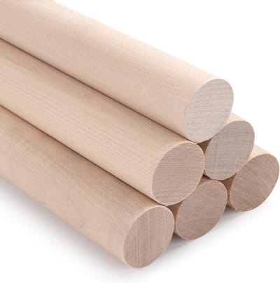 Houten stokken, 6 stuks, houten pluggen om te knutselen, 2,5 x 30 cm, ronde macramé-houten staven om te knutselen, onbehandelde hardhouten staven voor kunst en lantaarn