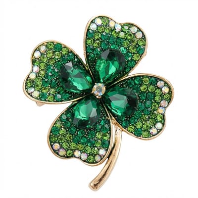 Groene klaverbroche met strass – elegante luxe rhinestone broche voor dames – decoratieve corsage voor jas, vest en cardigan
