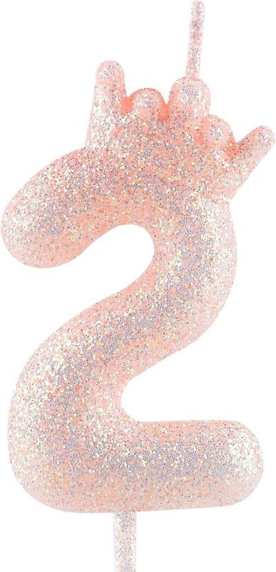 SnelShoppen - Glitterende Roze Verjaardagskaars met Nummer 2, Luxe Cake Decoratie voor Meisjes, Ideaal voor Feestjes, Bruiloften en Vieringen, 10 cm L