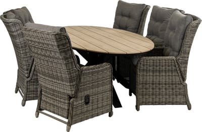 7-delige tuinset | 6 Dublin verstelbare stoelen (AG) | 220cm ovale Cyprus tuintafel (Wood)