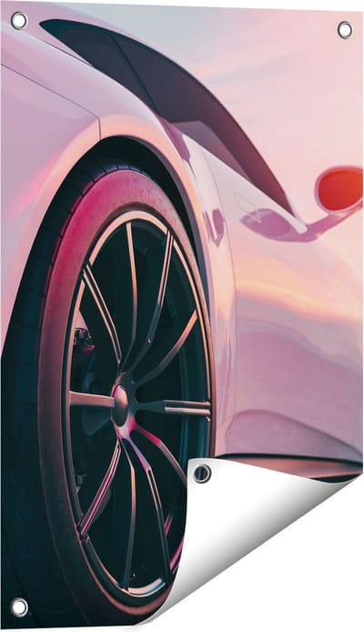 Gards Tuinposter Witte Sportwagen Auto - 40x60 cm - Tuindoek - Tuindecoratie - Wanddecoratie buiten - Tuinschilderij