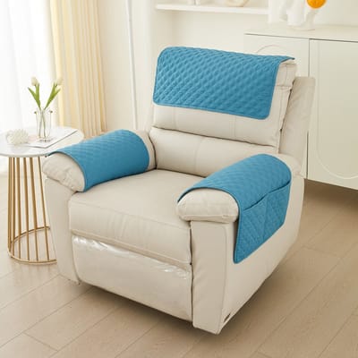 3-delige armleuninghoes voor bank, armleuninghoes voor chaise longue - hoofdsteunhoes, fauteuilhoes - antislip - meubelhoes - bank (1-zits chaise longue | 3-delige set),geruite textuur, meer blauw