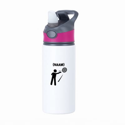 Hacebo® - Darten met eigen naam waterfles met rietje roze - Dartbord - Darter - Sport - water fles - 650ML