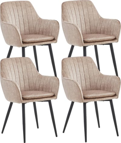 Colenis - Lavinia Eetkamerstoel - Set Van 4 - Champagne - Fluweel - Velvet - Industrieel - Met armleuning